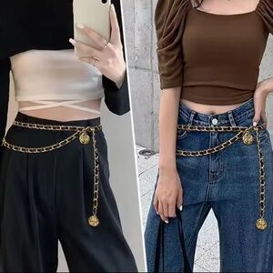 Anthropologie Gold Chain Link Double-Wrap Waist Belt
